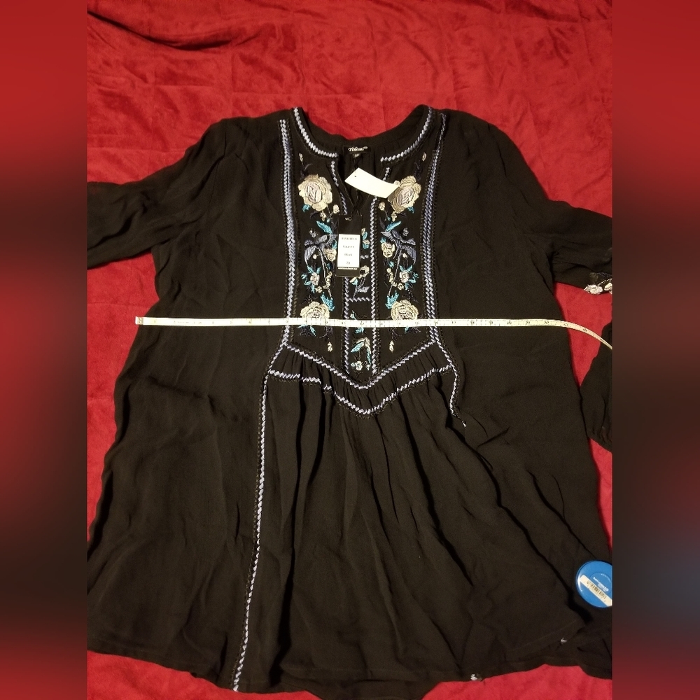 NWT Tolani Embroidered Dress Womens Large Black Lined Reched Sleeves - Picture 4 of 11